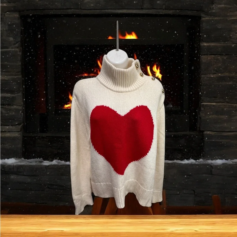 Kate Spade Cream Knit heart Sweater size large